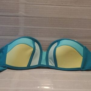 Xhilaration Teal and Yellow Strapless  Wire Free Bikini Top Size S